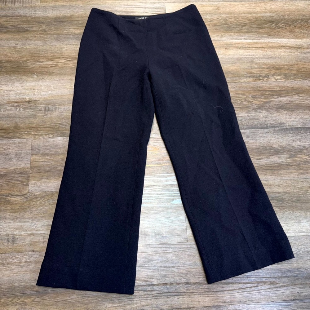 VTG Anna Klein Navy Blue Wide-Leg Dress Trousers/Pants Womens Size 10 100% Wool